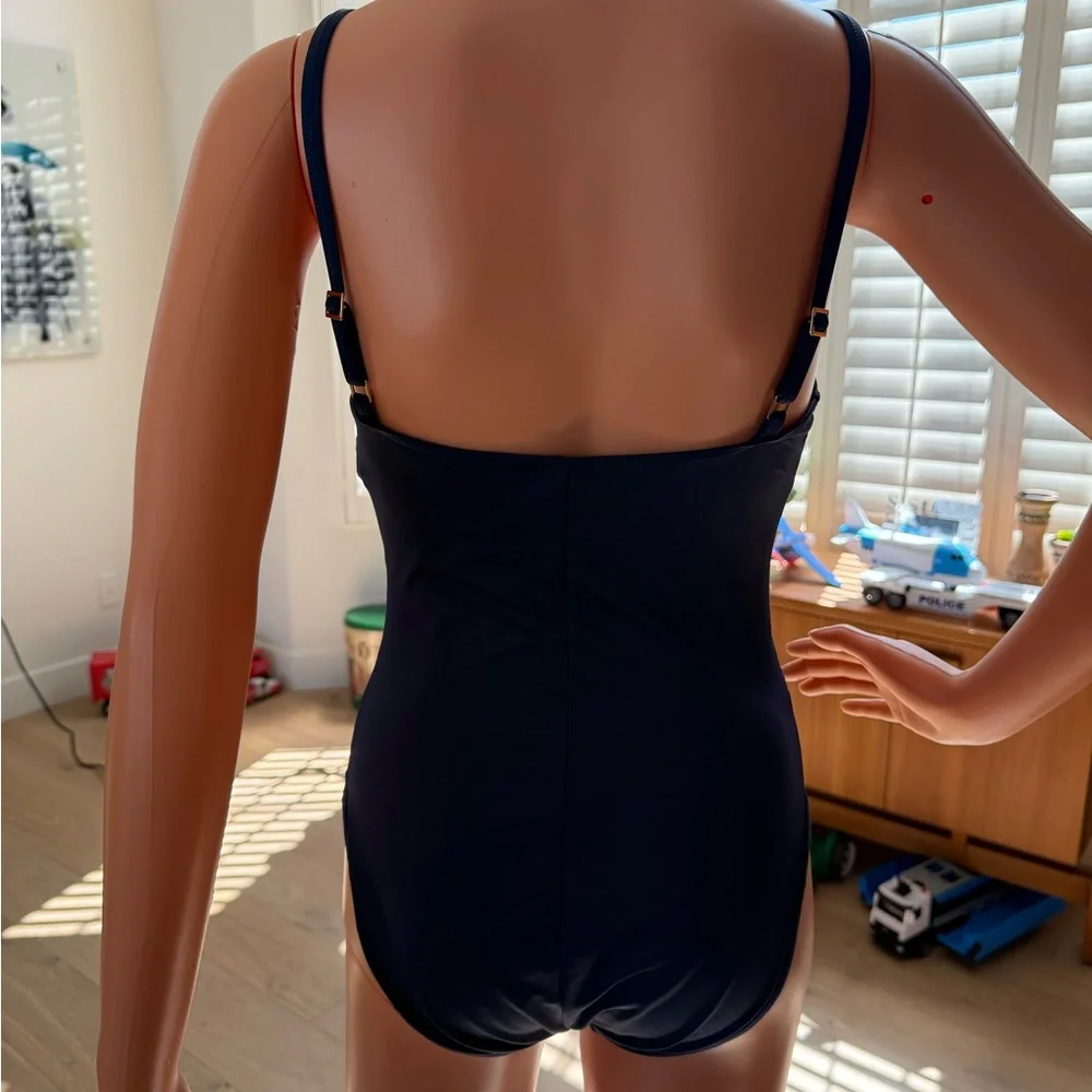 La Blanca Navy Blue Mesh-Inset One-Piece Swimsuit